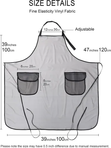 Miniatura 6 de Delantales impermeables de talla grande para mujeres y hombres con bolsillos, vinilo de goma duradero ajustable para cocinar platos