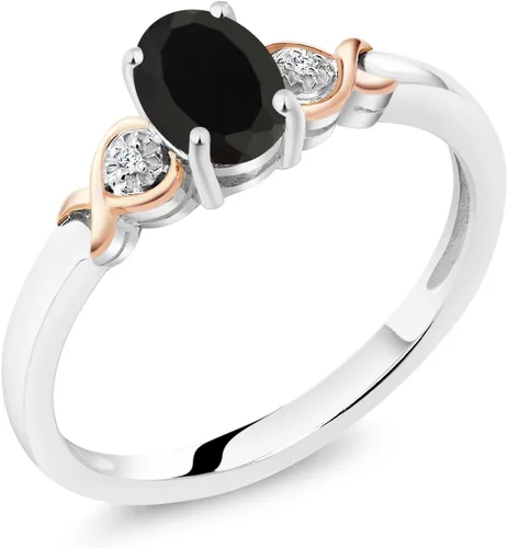 Miniatura 40 de Gem Stone King Anillo de compromiso de plata de ley 925 y oro rosa de 10 quilates, piedra preciosa ovalada de 0.276 x 0.197 in, con acento