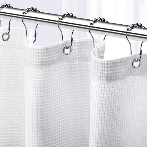 NEATERIZE Cortina de ducha blanca – Cortinas de ducha estilo hotel para baño con diseño de gofre, 36 x 72 pulgadas – Cortina de ducha de tela blanca