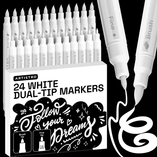 Miniatura 8 de ARTISTRO 5 marcadores de pintura acrílica negra, bolígrafos de pintura de doble punta + pincel fino ideal para caligrafía, perfectos para tela
