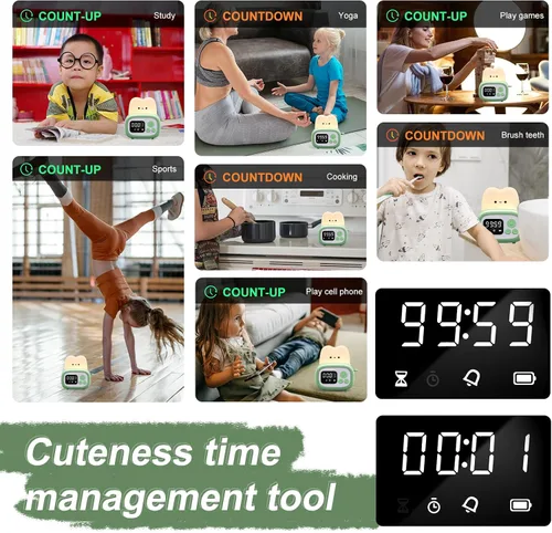 Miniatura 3 de QANYI Lámpara Reloj Temporizador Pequeña Tostadora, Linda Luz Nocturna con Herramienta de Gestión del Tiempo y Reloj de Mesa con Alarma