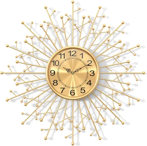 Miniatura 9 de Reloj de pared grande moderno decorativo de metal, relojes de pared de estilo de mediados de siglo, reloj grande dorado silencioso sin tictac, arte