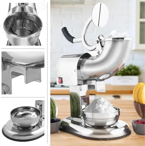Miniatura 8 de Máquina de afeitar de hielo, máquina de cono de nieve, 220 libras por hora, 350 W, máquina de hielo afeitado de acero inoxidable, 2 cuchillas