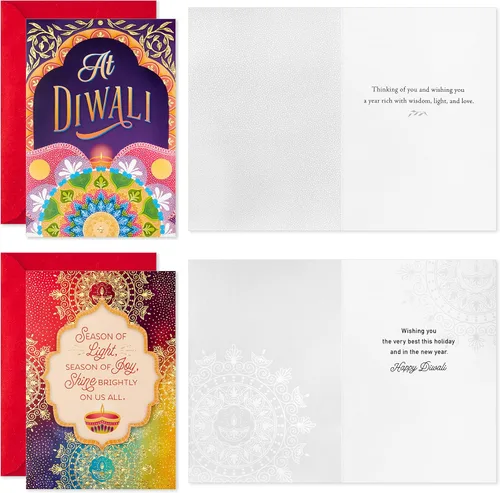 Miniatura 4 de Hallmark Golden Thread Diwali - Surtido de tarjetas Happy Diwali (16 tarjetas con sobres)