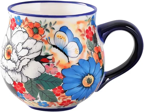 Miniatura 12 de ALMA Taza de café cerámica actualizada 2025 de otoño 380ml/12oz, taza con flores, taza de té única hecha a mano para festival, apta para microondas