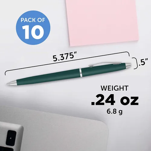 Miniatura 5 de DISCOUNT PROMOS Langham - Juego de 10 bolígrafos a granel, tinta negra, ideal para oficina, escuela, negocios, ferias comerciales, color verde