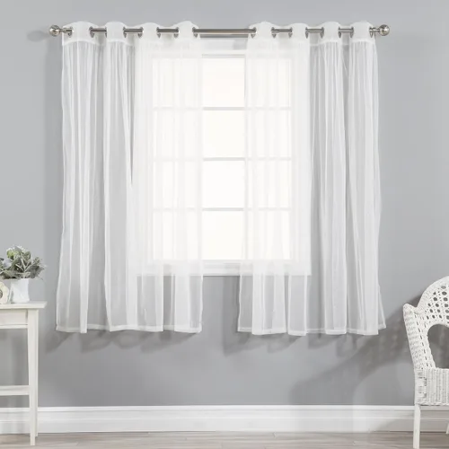 Miniatura 12 de Best Home Fashion juego de cortinas combinadas y mezcladas con estampado marroquí, para oscurecimiento de habitación, 4 unidades, arandelas