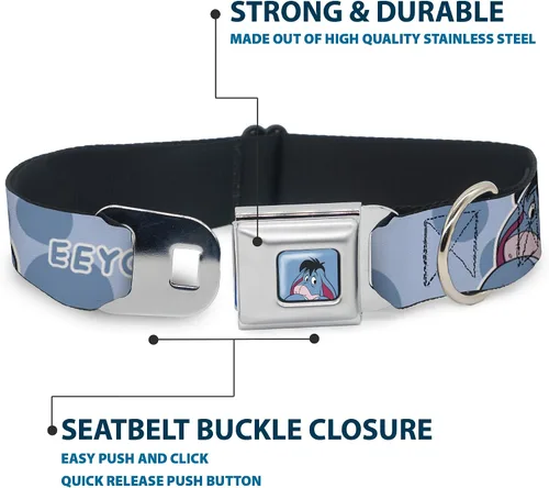 Miniatura 4 de Disney - Collar para mascotas, collar de perro, hebilla de cinturón de seguridad, Winnie The Pooh Eeyore Text and Expression Close Up Dot Blues, 9.5