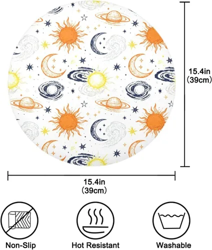 Miniatura 4 de Retro Sun and Moon Orange and White Rounds placemats Farmhouse Spring Decor 15x15 in individuales para mesa de comedor