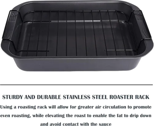 Miniatura 5 de kitCom Utensilios de hornear antiadherentes, asador antiadherente con estante, ideal para asar pollo, carnes y pavo - 15 pulgadas x 11 pulgadas