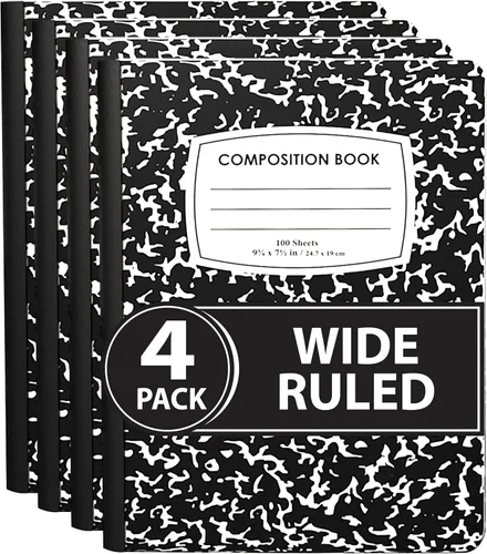 Miniatura 10 de ENVO Cuadernos de composición, Cuaderno de composición de rayas anchas, Cuaderno de composición con cubiertas de mármol negro, 100 hojas, Paquete