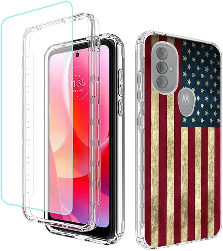 Miniatura 9 de Funda para Moto G Power 2022, Moto XT2165DL con protector de pantalla de vidrio templado, bonito patrón floral transparente de cuerpo completo