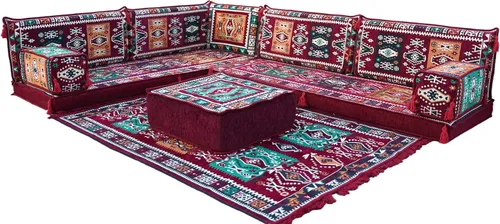Miniatura 10 de arabicsofa Sofá de piso árabe granate en forma de L - Juego de asientos modulares de esquina para habitación de invitados