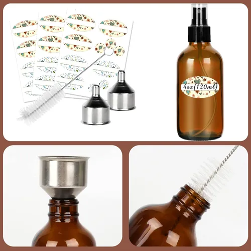 Miniatura 4 de CycleMore 120ml 16Pcs 4oz Botellas de vidrio ámbar con rociadores de niebla fina, botellas de viaje de vidrio para aceites esenciales cosméticos
