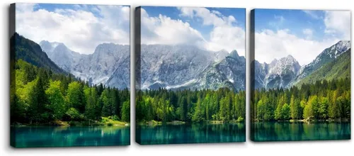 Miniatura 14 de Pacimo 3 Piezas Arte de Pared Verde Pintura Parque Nacional Yosemite Lago de Agua Clara Montañas Árboles Rocas Imágenes Impresiones en Lienzo