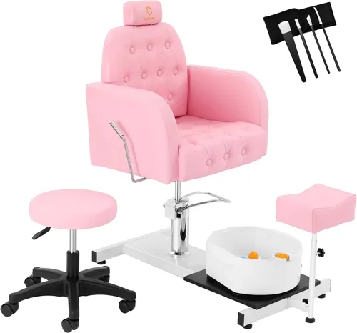 Miniatura 13 de Silla de pedicura con baño de pies de masaje para tecnología de uñas y baño de pies, silla de pedicura con rotación de 360 ° en altura ajustable