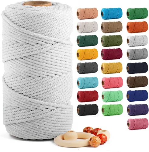 Miniatura 74 de Cuerda de algodón para macramé de 5 mm x 109 yardas, ZUEXT 100% natural hecha a mano, cuerda de algodón trenzada de 4 hebras para colgar plantas