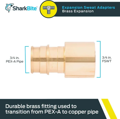 Miniatura 2 de SharkBite Adaptador de sudor FNPT de expansión de 3/4 x 3/4 pulgadas para tubería PEX-A, accesorios de plomería de latón, adaptador NPT hembra