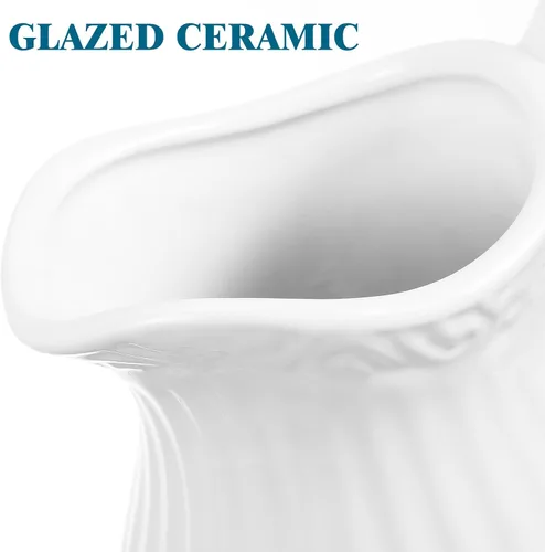 Miniatura 5 de Yardwe Jarrón de cerámica con diseño de rayas blancas de porcelana de 7 pulgadas para decoración de mesa de boda en casa, oficina, contenedor