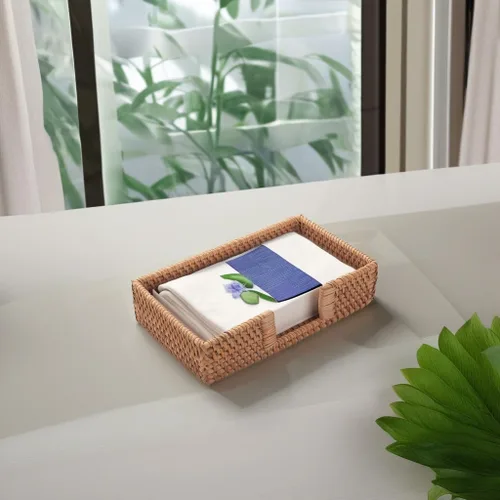 Miniatura 5 de Servilletero de ratán rectangular tejido plano servilleta bandeja para mesas 9.5" x 5.5" x 2" (rectángulo)