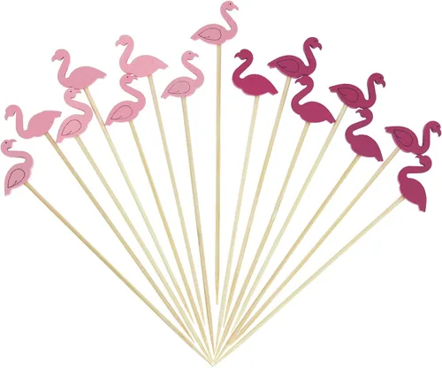 Miniatura 20 de Minisland Palillos de cóctel de hojas de piña de sandía mixtos, palillos de bambú de 4.7 pulgadas de largo para aperitivos, comida hawaiana