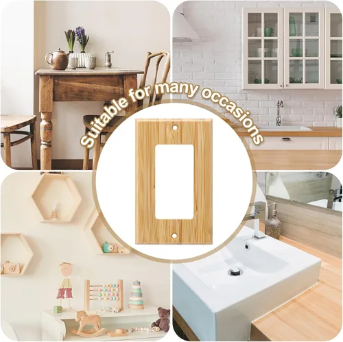 Miniatura 4 de Pinkunn 10 piezas de placa de interruptor de luz de madera maciza, cubiertas de salida de madera de bambú, placa decorativa de pared para el hogar