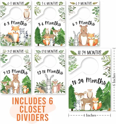 Miniatura 3 de Hadley Designs 6 separadores de suspensión Woodland para armario de bebé, esenciales para recién nacidos, organizador de armario de bebé