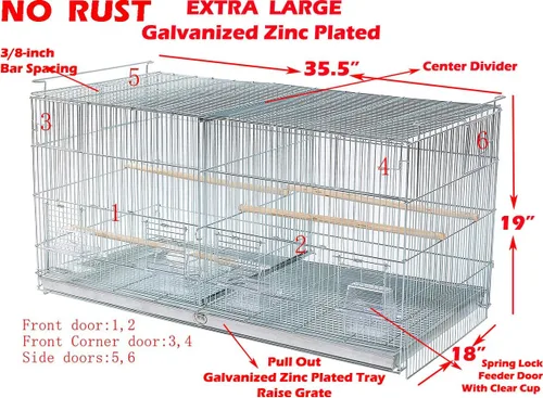 Miniatura 2 de Lote de jaulas de vuelo para cría de aves de cría de aves extra grandes sin óxido galvanizado galvanizado con divisor extraíble y puertas nido