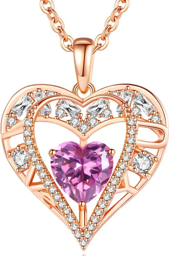 Miniatura 61 de Collar de cristal de 5 corazones, chapado en oro rosa de 18 quilates, colgante con cadena de plata de ley 925 de 18 + 2 pulgadas, joyería de piedra