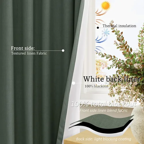 Miniatura 23 de Cream Linen Blackout Curtains 96 Length 2 Panels Set for Living Room Bedroom, 100% Black Out Thermal Insulated Linen Drapes, Room Darkening Grommet