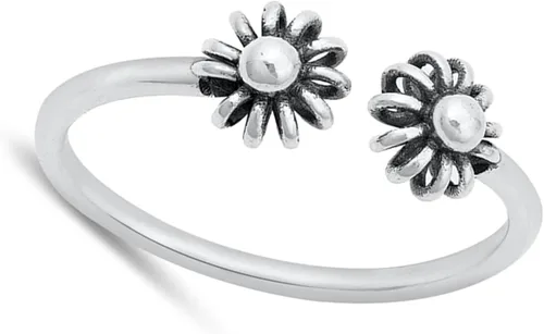Miniatura 2 de Aster Flower - Anillo de promesa ajustable y abierto de plata de ley 925, tamaños 4-10, Metal, Sin piedras preciosas