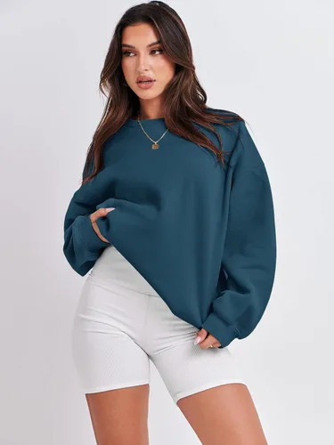 Miniatura 2 de ANRABESS Sudadera de gran tamaño para mujer, de forro polar, manga larga, cuello redondo, informal, para otoño 2023, ropa de moda