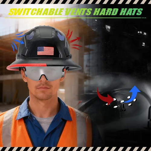 Miniatura 4 de Cascos De Construcción de ala completa Cascos de seguridad aprobados por OSHA con visera transparente - Casco de seguridad de construcción ventilado
