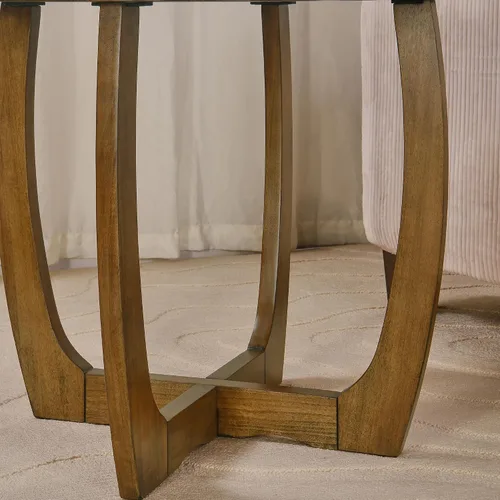 Miniatura 7 de PADMA HOUSE Mesa auxiliar redonda de madera con patas curvas, mesa auxiliar circular de tambor con mesa de copo de nieve, mesa auxiliar de sofá