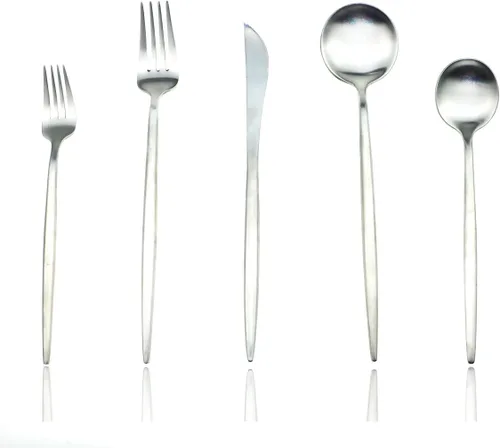 Miniatura 11 de JASHII 18/10 mate negro cubiertos de acero inoxidable 5 piezas Set, cuchillo tenedor ensalada tenedor postre cuchara de la cena, servicio de 1, lujo