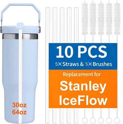 Miniatura 8 de Paquete de 10 popotes de repuesto para Stanley Quencher de 14/20 onzas, paquete de 6 popotes reutilizables de plástico transparente con 4 cepillos