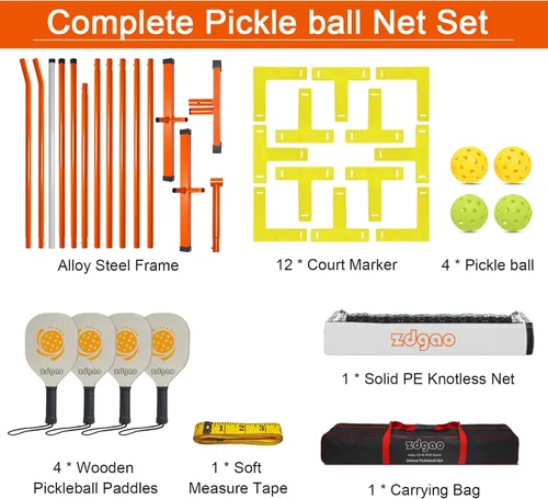 Miniatura 7 de Portable Pickleball Net Set, 22FT Regularion Size Pickle Ball Net with Paddles Set, Outdoor Pickleballs and Carry Bag, Easy Setup for Indoor, Naranja
