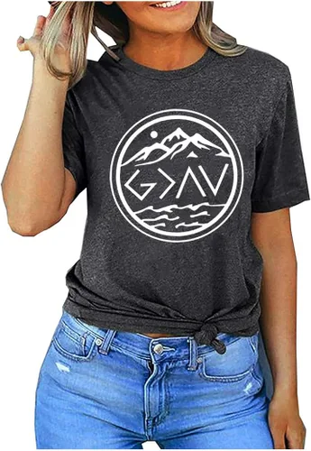 Miniatura 2 de God is Greater Than The High and Lows - Camiseta de manga corta para mujer diseño gráfico inspirador de montaña cristiana