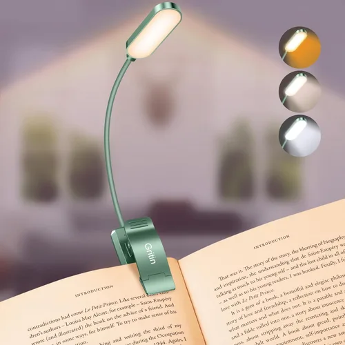 Gritin Luz de libro recargable de 16 LED para leer en la cama, cuidado de los ojos, 3 temperaturas de color, brillo de atenuación continua, 80 horas