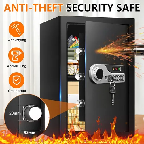 Miniatura 4 de 3.3 Cuft - Caja fuerte grande para el hogar, resistente al agua y al fuego, caja de seguridad digital contra incendios con llave de teclado