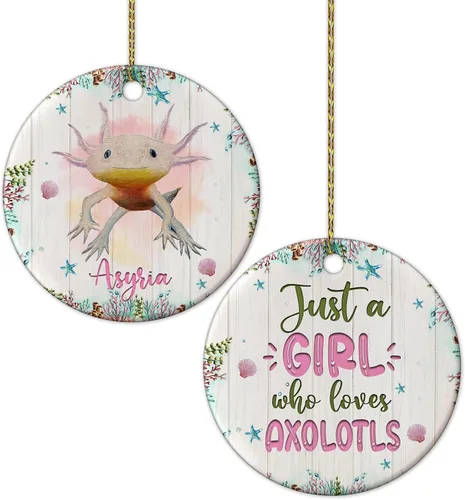 Miniatura 7 de Hyturtle Adorno de Navidad personalizado para los amantes de los ajolotes – Just A Girl Who Loves Axolotls Adorno de cerámica con nombre