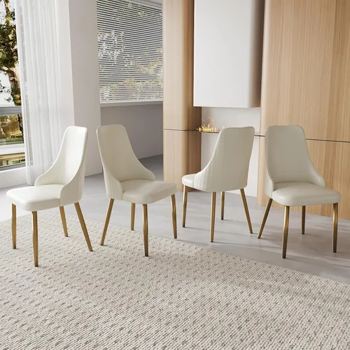Miniatura 11 de Juego de sillas de comedor, moderna silla de comedor de piel sintética, sillas de comedor de cocina de mediados de siglo, silla auxiliar tapizada