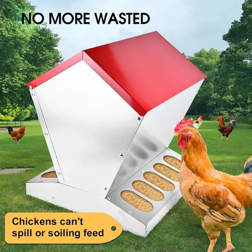 Miniatura 6 de shengyi Comedero galvanizado para pollo de 11.5 a 55 libras, alimentador de aves de corral a prueba de ratas con tapa, resistente a la intemperie