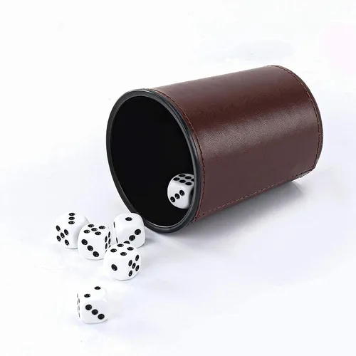 Miniatura 7 de Party Games - Juego de tazas de dados de cuero, 5 tazas de dados negros + 25 dados + funda exclusiva de almacenamiento y transporte hecha