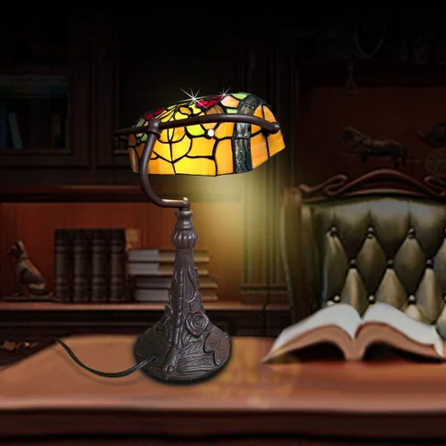 Miniatura 7 de Tiffany - Lámpara de mesa con vitrales para sala de estar, lámpara de piano con libélula lateral, pequeña de 15.5 pulgadas de alto, lámpara