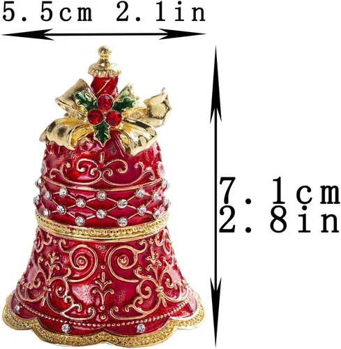 Miniatura 2 de YU FENG Caja con bisagras de 2.8 pulgadas con bisagras, caja de joyería con diamantes de imitación de joyería esmaltada pintada en rojo chino