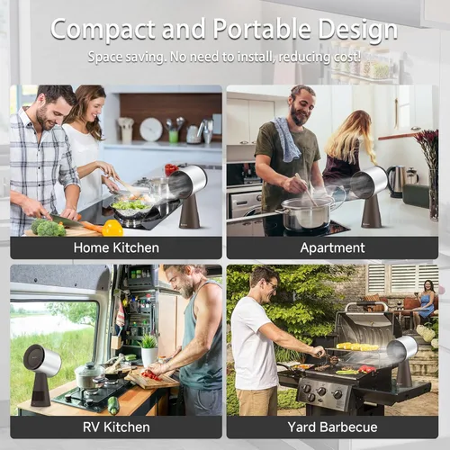 Miniatura 5 de AMZCHEF Campana extractora portátil, ventilador extractor de cocina de 3 velocidades con luz, bajo ruido, filtro de aluminio desmontable, taza