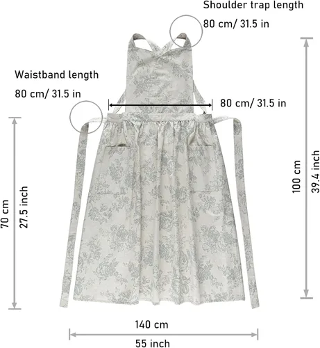 Miniatura 2 de Delantal de cocina floral de algodón impermeable para mujer, delantal ajustable con bolsillos, estilo vintage para cocinar y hornear