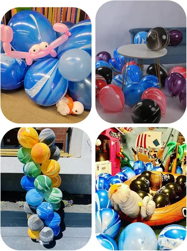 Miniatura 4 de Globos de mármol azul de ágata marmolada, globos azules de 12 pulgadas, 50 unidades de teñido anudado para fiesta de cumpleaños, decoración