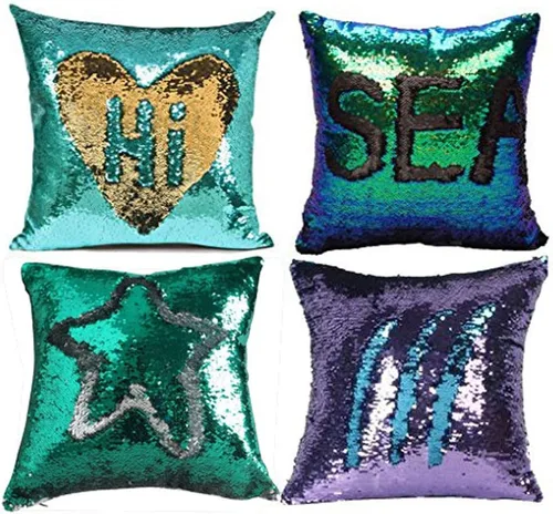 Miniatura 29 de MOCOFO Fundas de almohada decorativas de lentejuelas mágicas reversibles 16x16-2 de plata a oro + 2 de oro a negro de ante premium para habitación 4